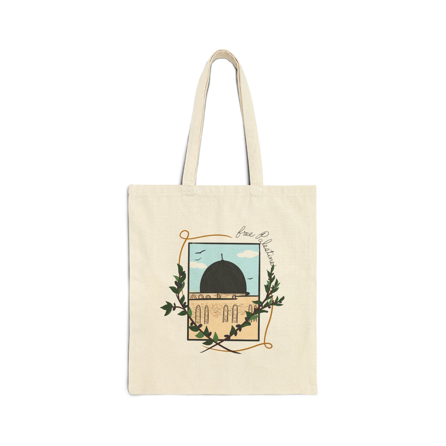 Tote Bag - Free Palestine Masjid Al Aqsa Palestine Will Be Free Olive Branches Olive Trees Cotton Canvas