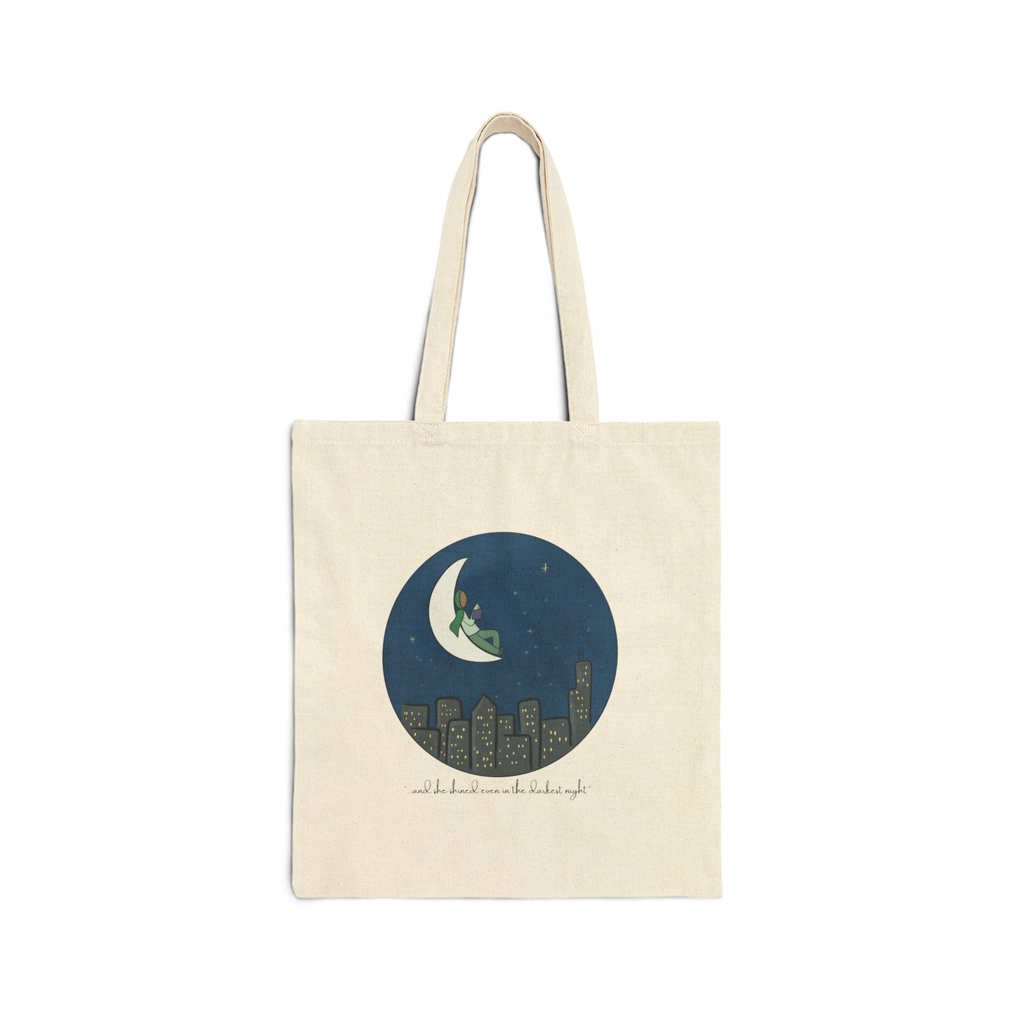 Tote Bag - Hijabi Reading Dreamer Moon Lit Night City Lights  Cotton Canvas