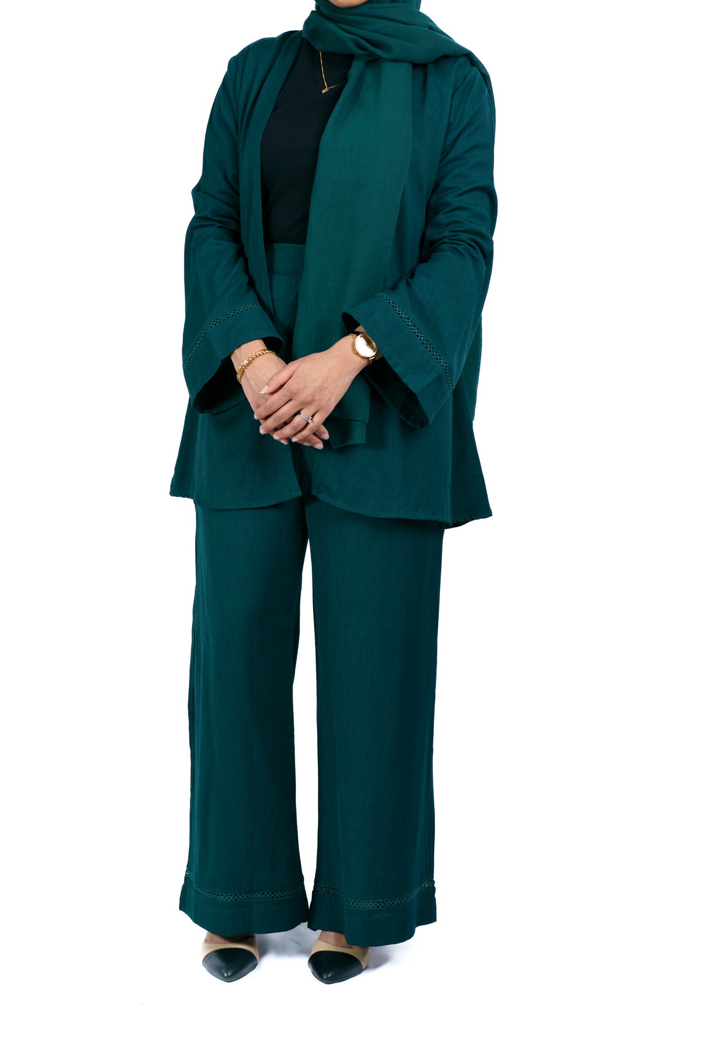 2 Piece Lace Cardigan Set - Teal