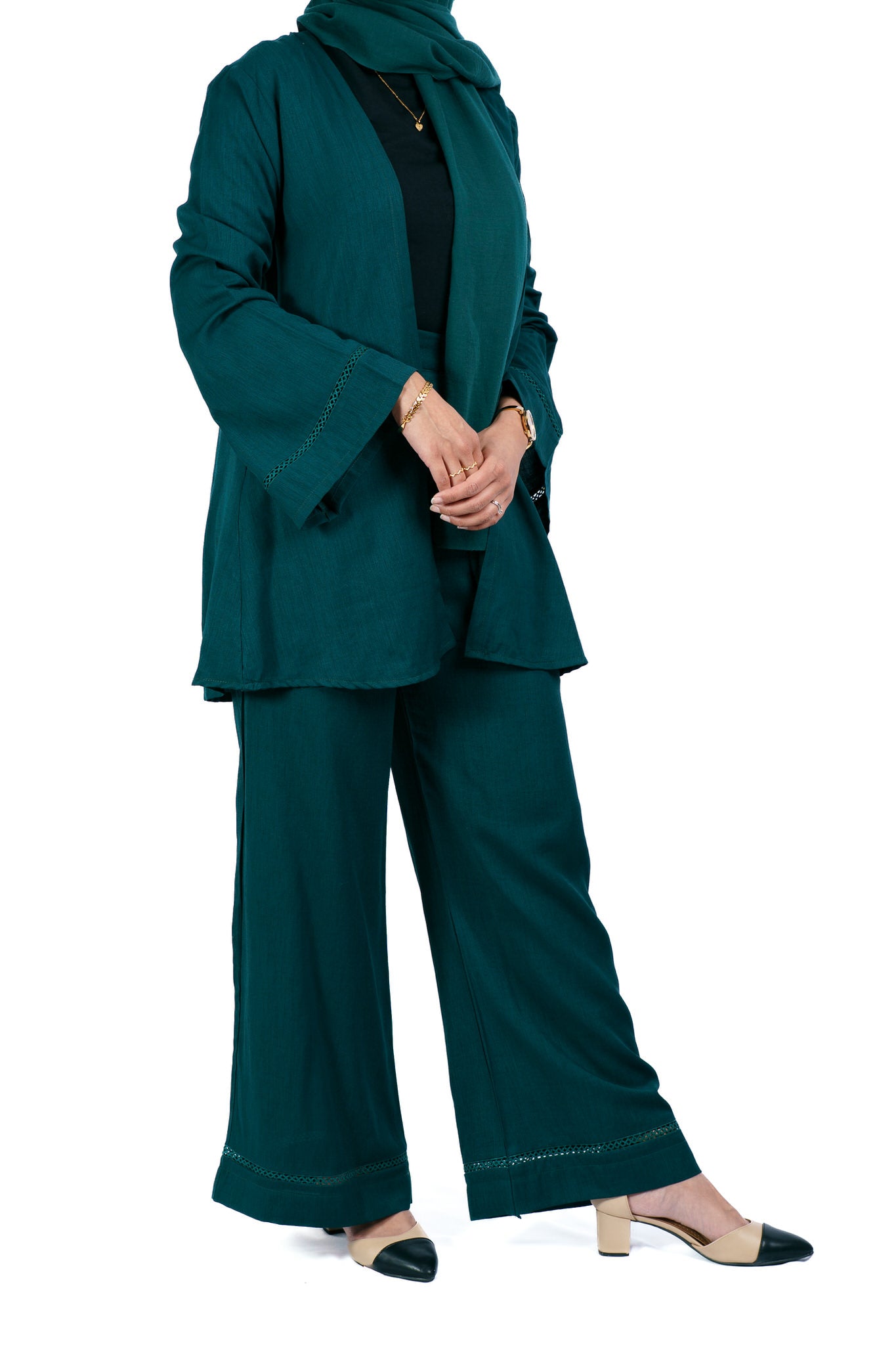 2 Piece Lace Cardigan Set - Teal