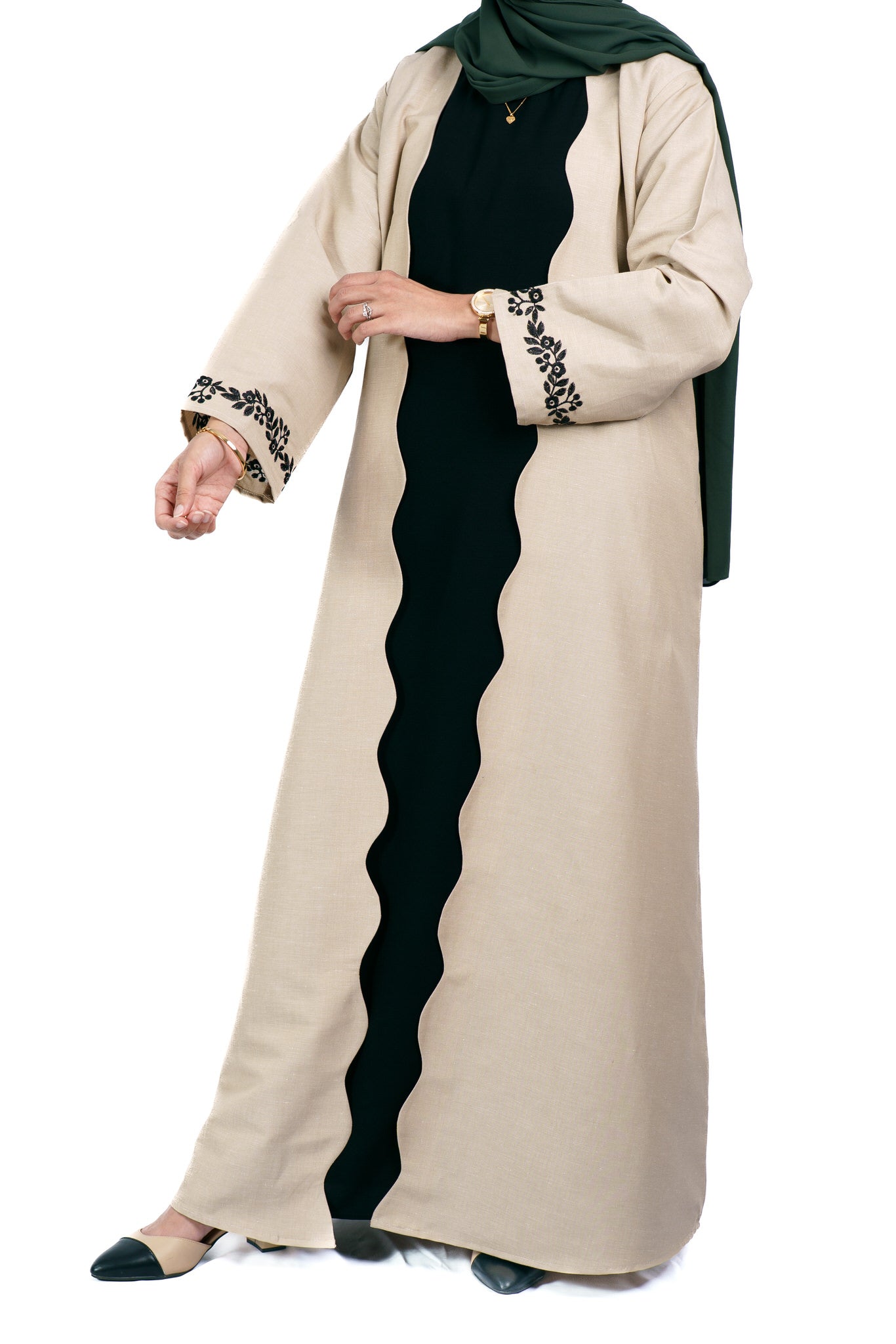 Wavy Open Abaya - Ecru