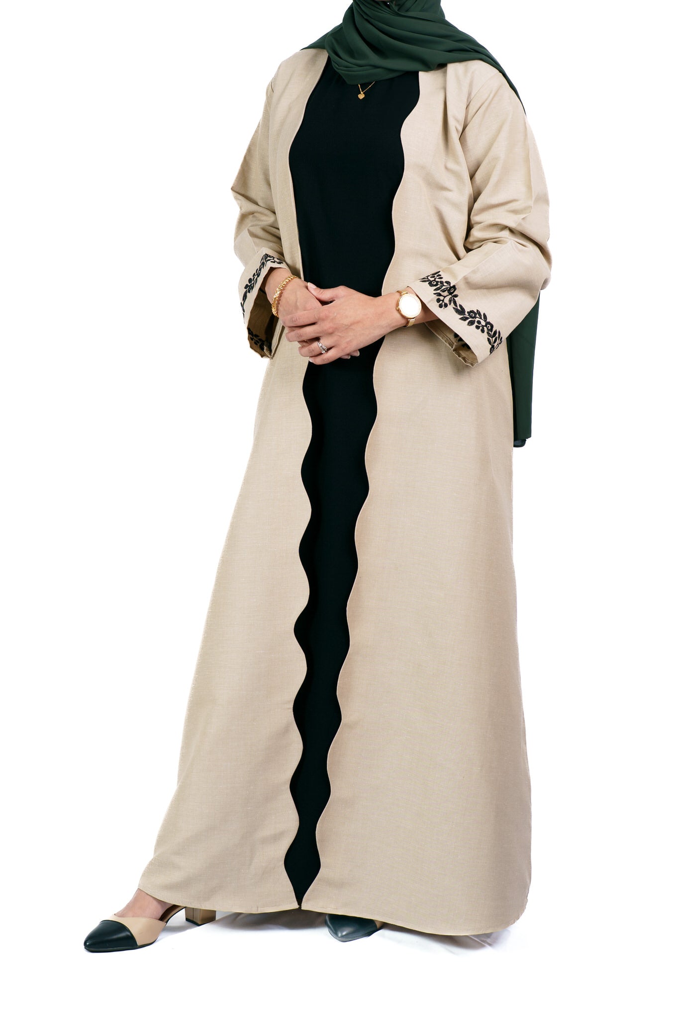 Wavy Open Abaya - Ecru