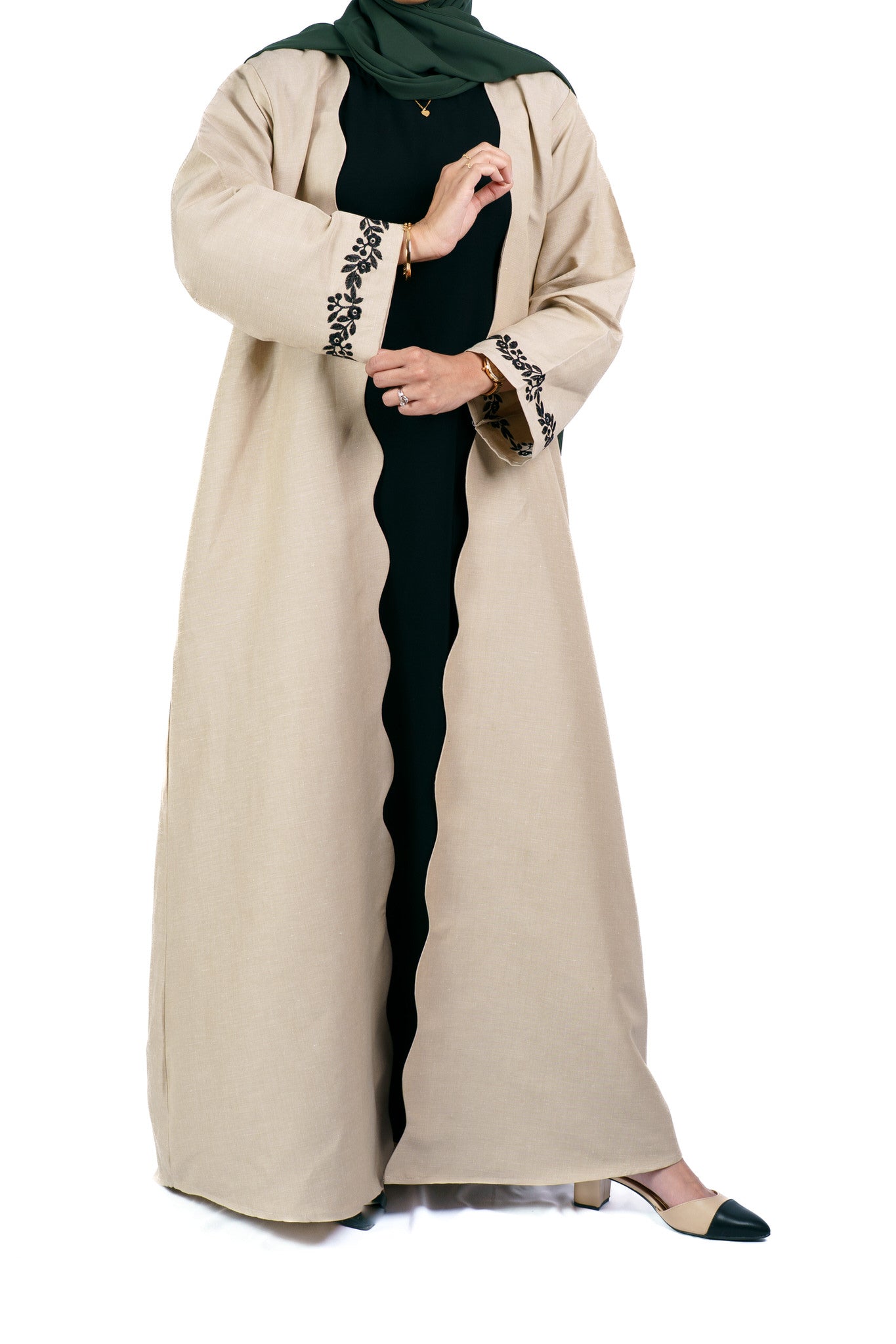 Wavy Open Abaya - Ecru