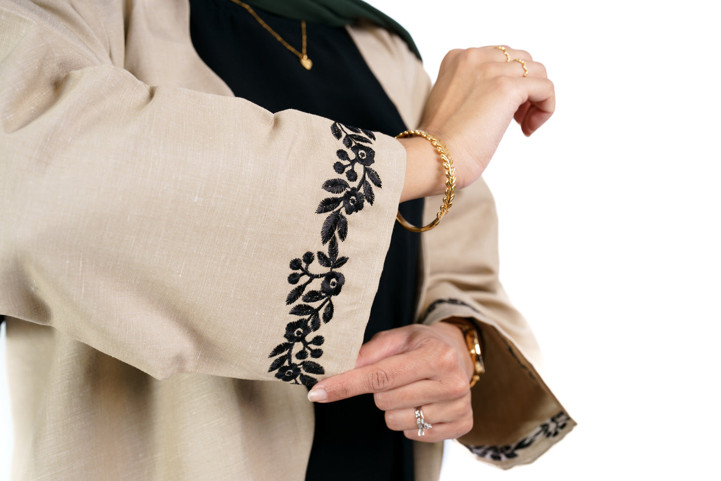 Wavy Open Abaya - Ecru