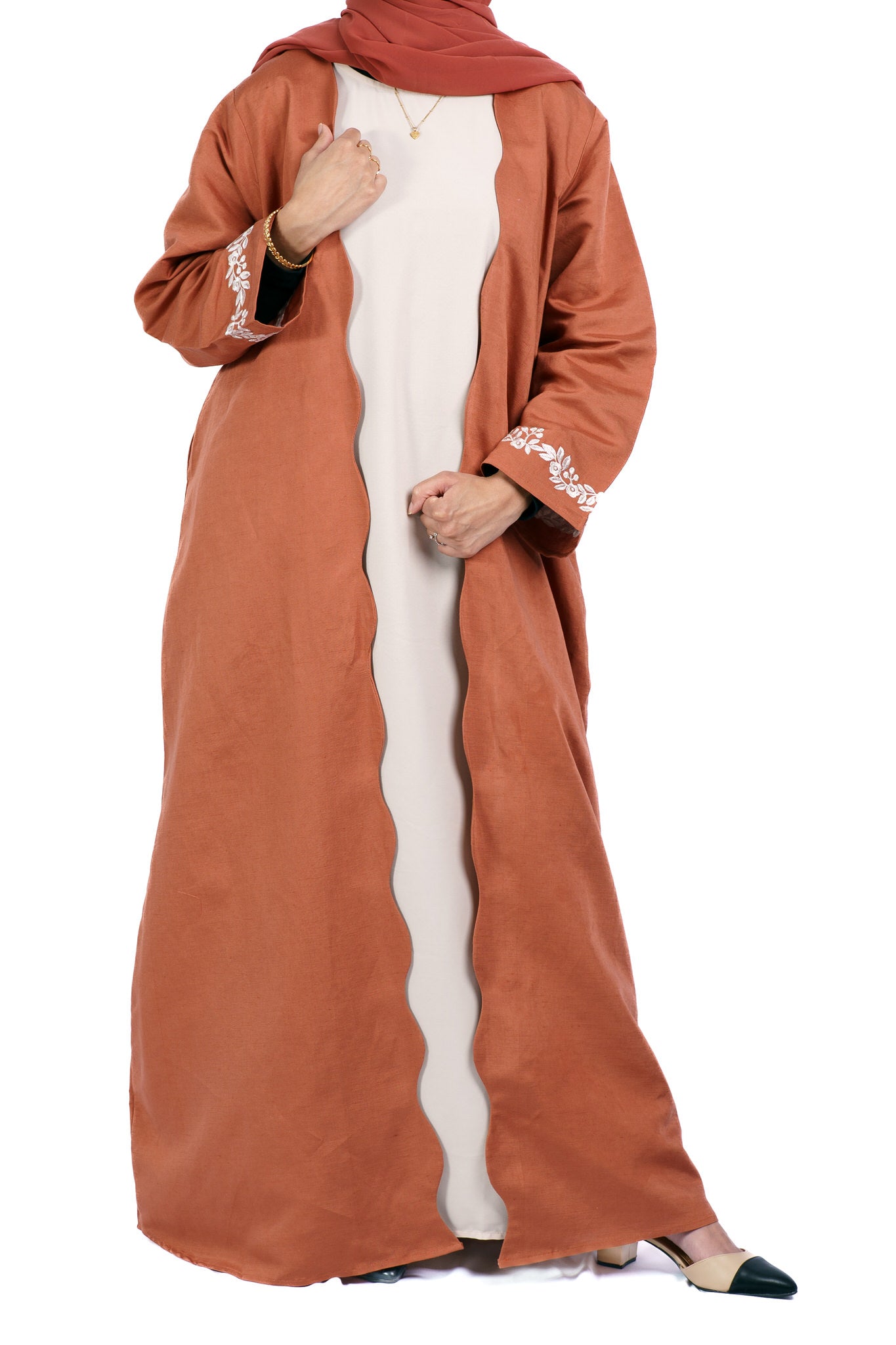 Wavy Open Abaya - Terracotta
