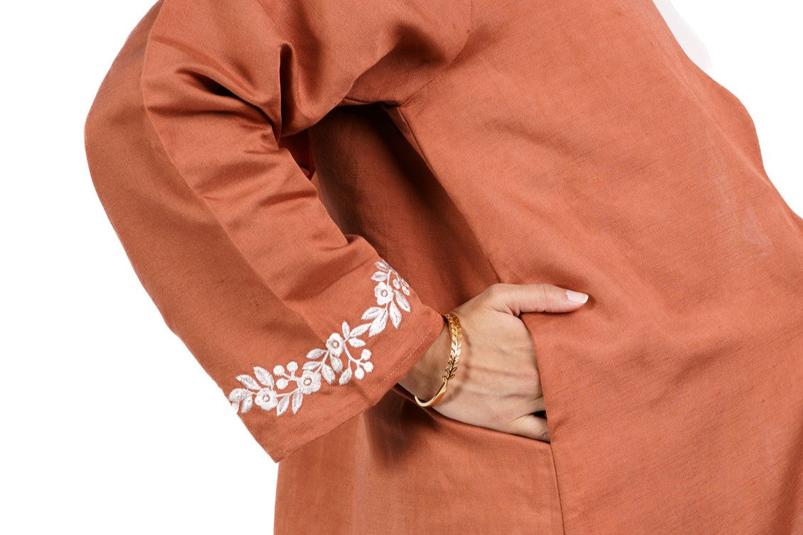 Wavy Open Abaya - Terracotta