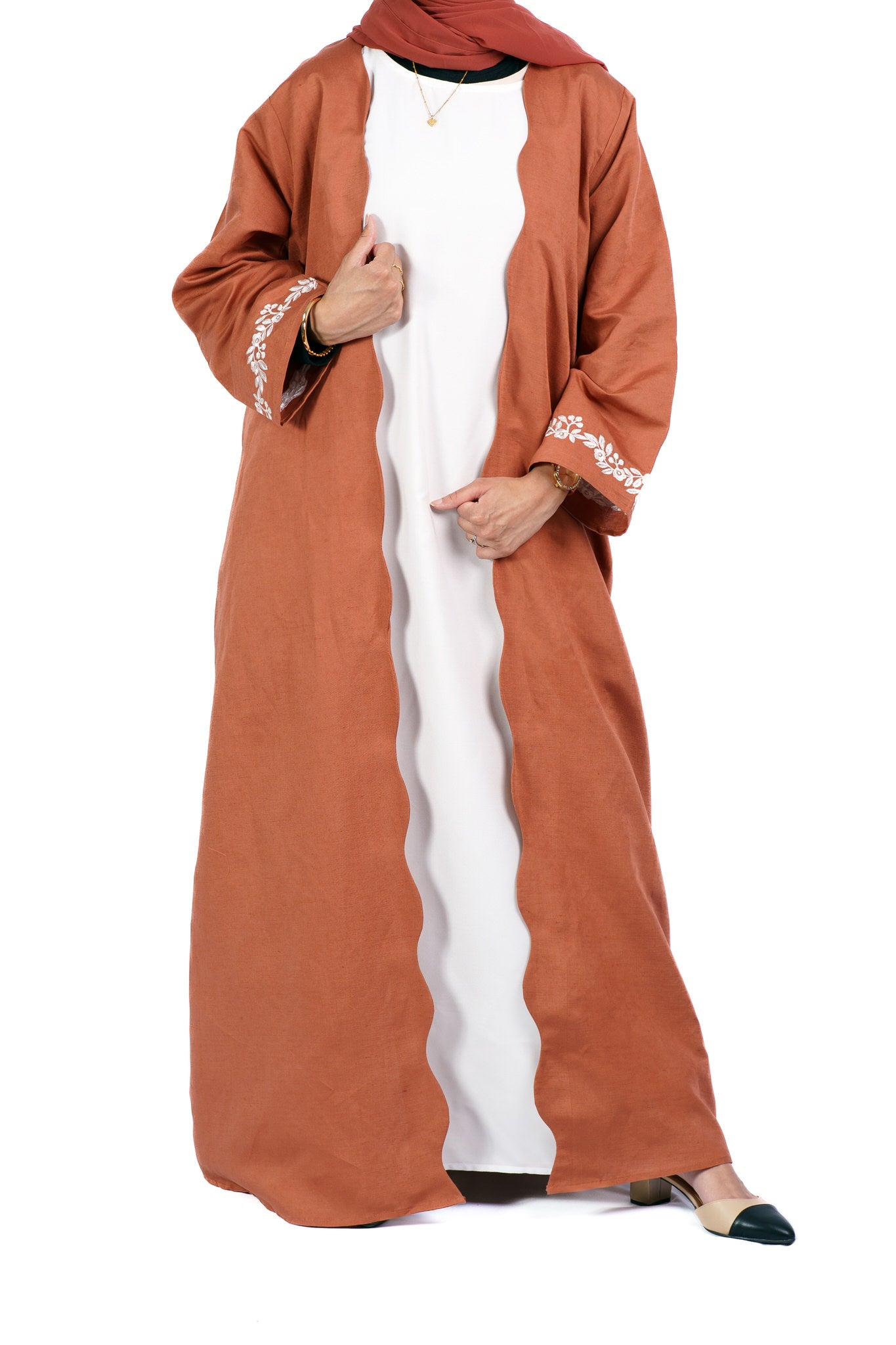 Wavy Open Abaya - Terracotta